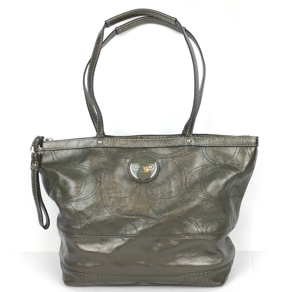 COACH Stripe Stitch Patent Tote